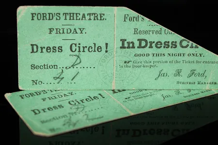Stamped with the date&mdash;April 14, 1865&mdash;the two tickets correspond with a front-row spot in the dress circle.