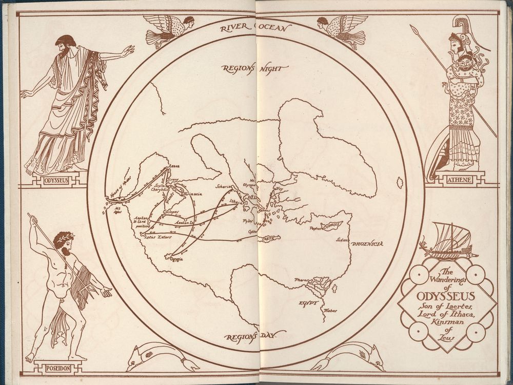 A map of Odysseus' travels around the Mediterranean