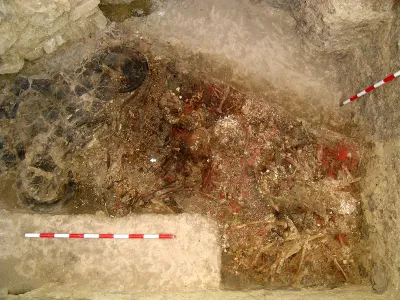 Cinnabar powder covered the remains of 20 people, mostly women, in this megalithic tomb at the site of Valencina, Spain.