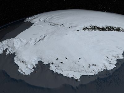 Here’s Antarctica as we know it today, a land of vast ice sheets.